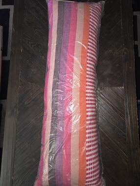 Striped Pink & Orange Decorative Lumbar Pillow